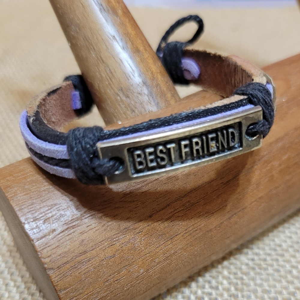 Best Friends Leather & Metal Handcuff Adjustable Tie Bracelet